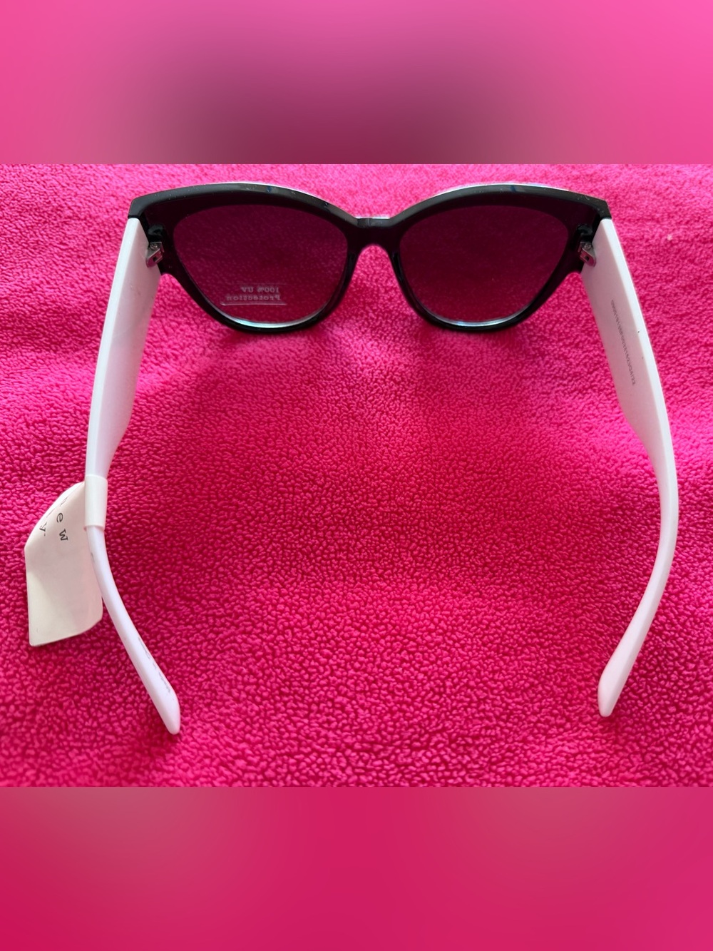 A New Day Women’s Black and White Glossy Sunglasses with Dark Purple Tint Lenses - Picture 2 of 4